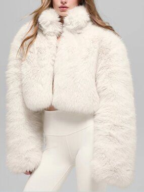 ALO Yoga Opulent Faux Fur Cropped Jacket in Ivory - Women's Size Small - NWT